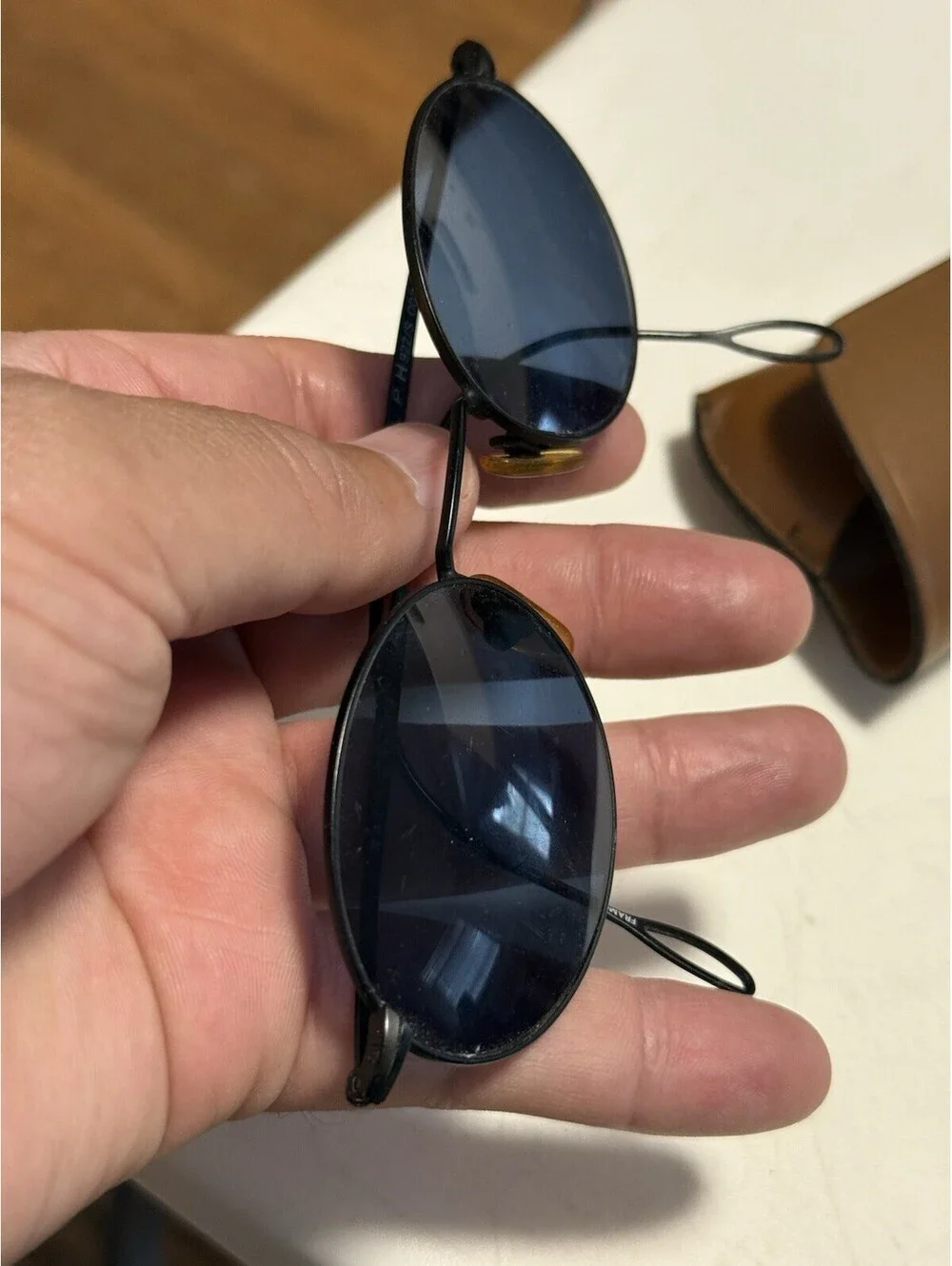 Polo Ralph Lauren Vintage Sunglasses Black Metal  Blue Lens